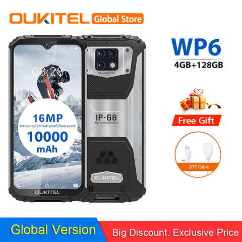 OUKITEL-teléfono inteligente WP6 4G, pantalla FHD de 6,3 pulgadas, procesador MT6771, Octa Core, 4GB RAM, ROM 128GB, cámaras triples de 16.0mp, batería de 10000mAh, resistente al agua IP68 ► Foto 1/6