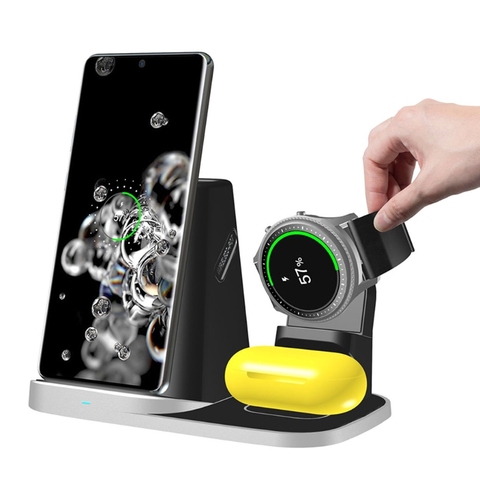 Soporte cargador inalámbrico 4 en 1 de 10W para teléfono móvil Samsung Galaxy Watch/Buds i-phone con organizador de lápices de escritorio ► Foto 1/6