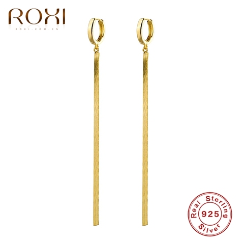 ROXI Ins-Pendientes redondos pequeños de Aro para mujer y niña, aretes de cadena larga, aretes de cartílago de Plata de Ley 925, joyería de boda ► Foto 1/6