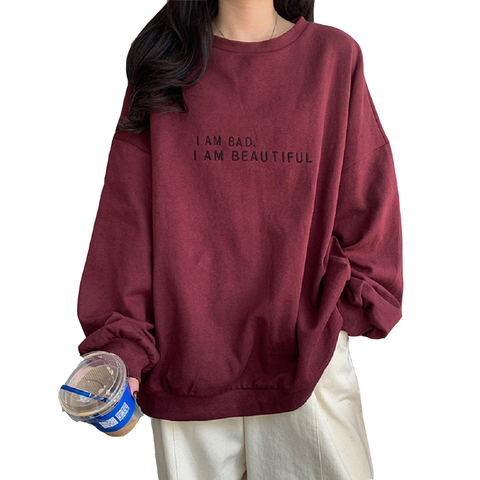 Sudaderas de manga larga de estilo coreano de otoño informal para mujer con cuello redondo y letras sueltas de primavera ► Foto 1/6