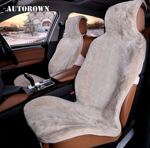 AUTOROWN-Funda de lana de oveja auténtica para asiento de coche, accesorios de Interior de coche, cálida y suave, tamaño Universal, envío gratis ► Foto 1/6