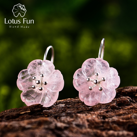 Pendientes Lotus Fun diseño flor bajo la lluvia, joyería fina, hecha a mano, Plata de Ley 925 auténtica ► Foto 1/6