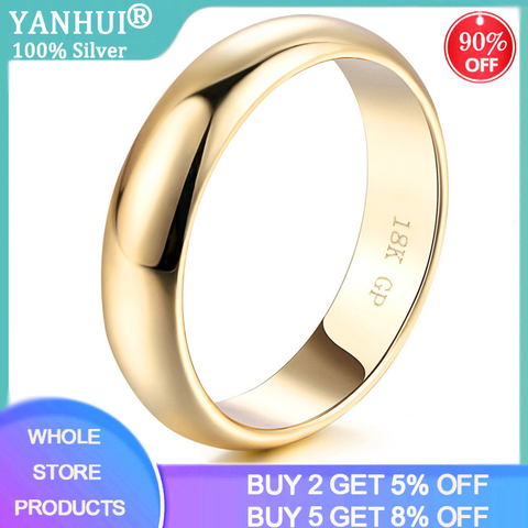 YANHUI-Anillos redondos de boda para parejas, diseño Simple, 18K, blanco/amarillo/oro rosa, joyería para hombres y mujeres, gran oferta ► Foto 1/6