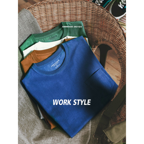 SIMWOOD-Camiseta de tela gruesa 2022g para hombre, camiseta suelta de Color sólido, estilo de talla grande, Tops de alta calidad, novedad de verano 240 ► Foto 1/6