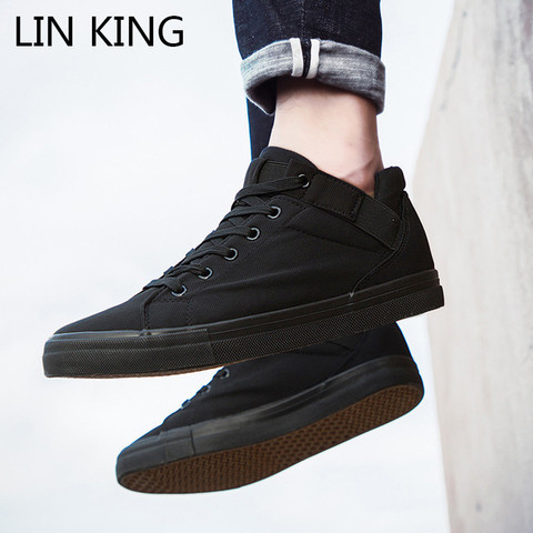 LIN KING nuevos zapatos vulcanizados de encaje para Hombre Zapatos de lona informales para exteriores de alta altura para hombre zapatillas de deporte antideslizantes para hombre aumentar zapatos ► Foto 1/6