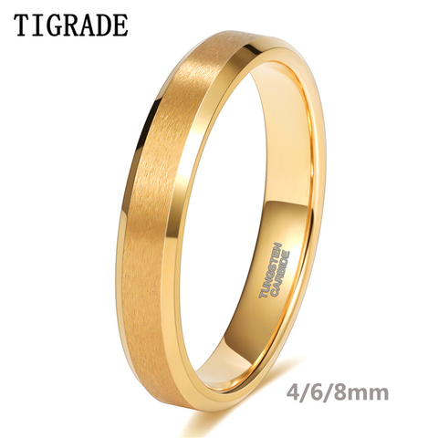 Tigrade-Anillo de boda chapado en oro para mujer y hombre, 4/6/8mm de ancho, de tungsteno cepillado, joyería de aniversario de lujo para regalo de pareja ► Foto 1/6