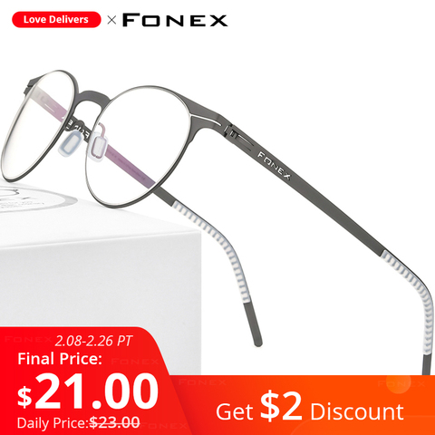 FONEX-Montura de aleación para gafas para hombre y mujer, gafas de prescripción redondas, clásicas, con montura óptica Retro, sin tornillo, F1023 ► Foto 1/1