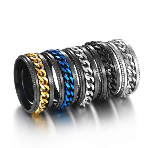 De acero inoxidable de titanio Spinner con cadena anillo para hombres oro azul negro Punk Rock anillos accesorios regalo de la joyería ► Foto 1/6