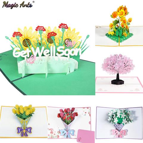 Get Well Soon-tarjetas con flores Pop-Up, tarjetas de felicitación en 3D para el día de la madre, boda, aniversario, cumpleaños, todas las ocasiones ► Foto 1/6