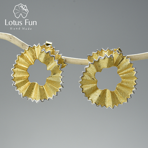 Pendientes de Lotus Fun con diseño de virutas de lápiz para mujer, Plata de Ley 925 auténtica de oro de 18K, joyería fina ► Foto 1/6
