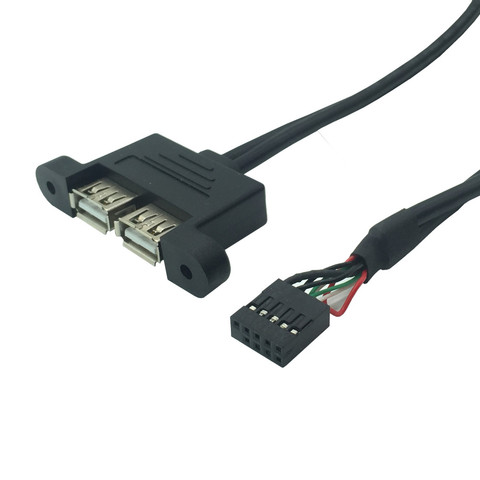 Placa base de 9 pines A 2 puertos USB 2,0 A hembra, Cable de datos de montaje en Panel 0,3 M 0,5 M ► Foto 1/1