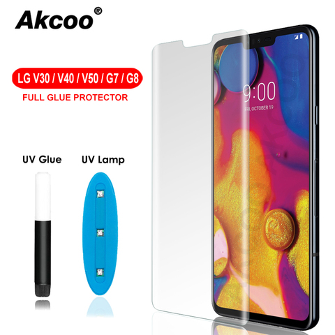 Akcoo, cristal templado curvado 3D para LG V30 V40 G7 G8 V50, película protectora de pantalla delgada, pegamento líquido UV, película total para LG H930 ► Foto 1/6