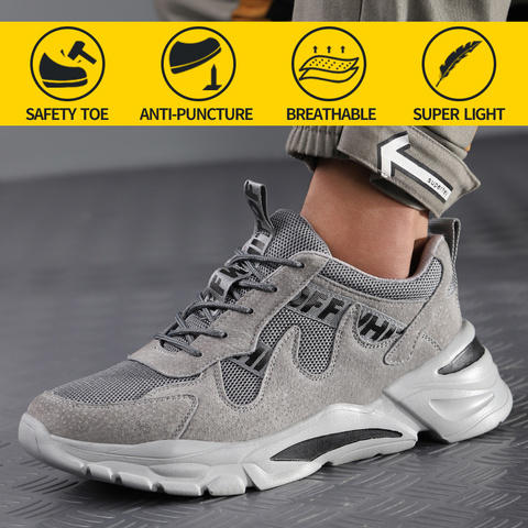 Zapatos de seguridad para el trabajo para hombre, zapatillas ligeras y transpirables con punta de acero, antipinchazos, anti-perforaciones, para construcción ► Foto 1/6