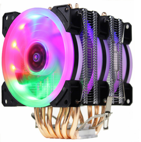 Enfriador de CPU calidad 6 calor-tubos dual-torre de enfriamiento de 9cm LED RGB apoyo 3 fans 3PIN ventilador de CPU para AMD Intel X79 X99 calor enfermo ► Foto 1/5