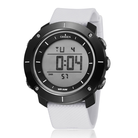 Marca OHSEN-Reloj de pulsera Digital para hombre, con pantalla LCD cronógrafo deportivo, resistente al agua hasta 50M, diseño militar, color blanco, a la moda ► Foto 1/6