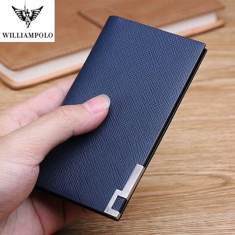 WilliamPolo-cartera delgada para hombre, tarjetero plegable, Mini monedero ultrafino, cartera con compartimento para varias tarjetas, billetera de cuero de grano completo ► Foto 1/6