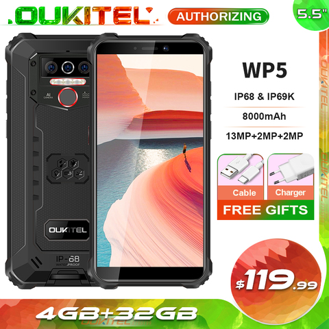 OUKITEL-teléfono inteligente WP5, 4GB + 32GB, 8000mAh, impermeable IP68, 5,5 