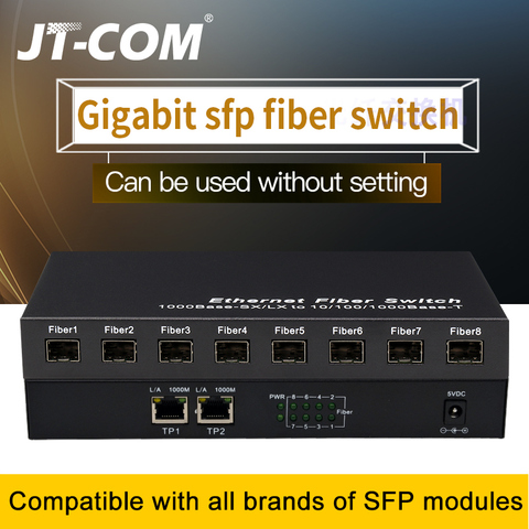 Conmutador de fibra SFP de red Gigabit, conversor de medios SFP de 1000Mbps, puerto de fibra de 8 SFP y 2 puertos RJ45, interruptor Ethernet de fibra 8G2E ► Foto 1/6