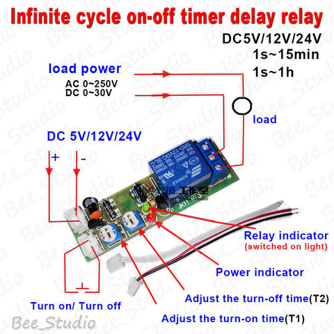 DC 5V/ 12V/ 24V gatillo retraso de ciclo infinito relé temporizador interruptor apague el módulo de circuito 1s-100s/ 0-15Min/ 0-60Min/ 0-24H ► Foto 1/4