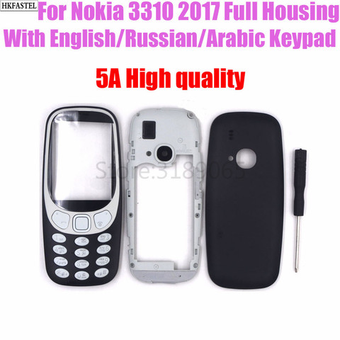 5A de alta calidad 3310 nuevo carcasa para Nokia 3310 de 2017 cobertura completa frente tapa la cara medio + batería trasera cubierta de la puerta con teclado ► Foto 1/1