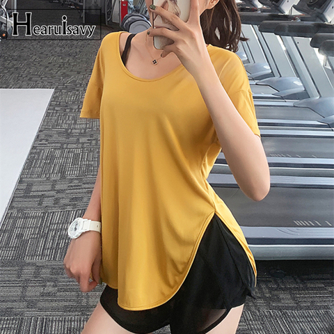 Top de Yoga para mujer, Camiseta deportiva holgada de Color sólido, pantalón corto para correr, camiseta de entrenamiento de Fitness ► Foto 1/6