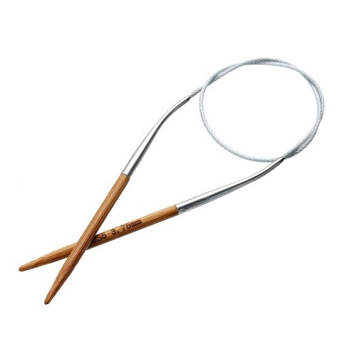 Agujas de tejer circulares de bambú Natural, ganchos de ganchillo, herramientas para coser a mano, 41cm de largo, Color plateado, 3,75-5mm, 1 ud. ► Foto 1/4