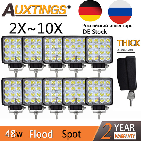 Aux 2 unids 10 unids impermeable 48 W inundación/punto led Barra de luz de trabajo impermeable CE RoHS offroad camión coche LED luz de trabajo 12 V 24 V ► Foto 1/6