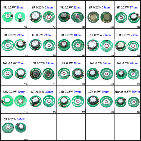 YuXi-minialtavoz ultradelgado 8, 16, 32 ohmios, 0,25 vatios, 0,25 W, 0,5 W, 16R, 32R, diámetro de 20/21/23/27/29/36/40 MM ► Foto 1/6