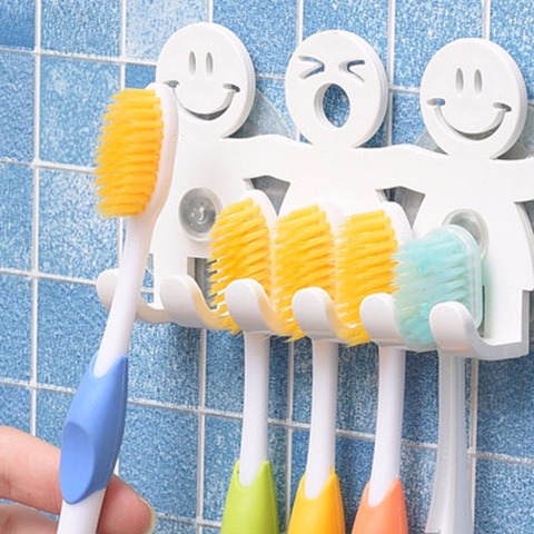 Soporte para cepillos de dientes, ventosa para montaje en pared, 5 posiciones, sonrisa adorable de dibujos animados, juegos de baño ► Foto 1/6