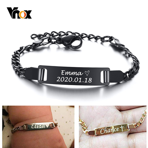 Vnox-Pulseras antialérgicas para bebés, brazalete de acero inoxidable con nombre personalizado, barra de identificación de nacimiento, regalo único para niñas y niños ► Foto 1/6