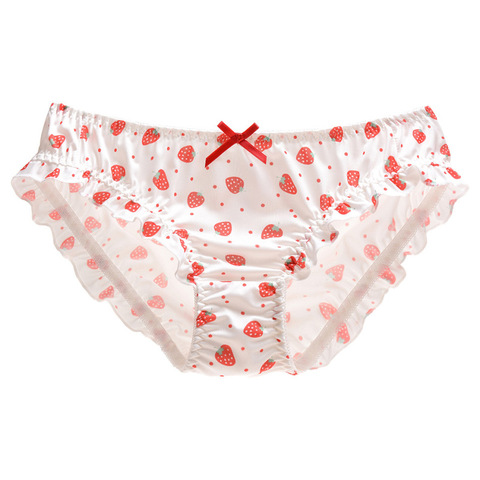 Braguitas de seda con dibujo de fresa para mujer, ropa interior transpirable de estilo japonés, con volantes, dibujos animados ► Foto 1/6