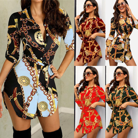 Vestido camisero informal para mujer, vestido a la moda con cuello de Camisa estampada, multicolor opcional, 2022 ► Foto 1/5