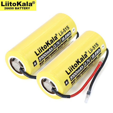 Liitokala-batería recargable para Linterna + Lii-51S, pila de litio de 5100mA, potencia de 26650A, 26650, 20A, 3,7 V, cable DIY ► Foto 1/3