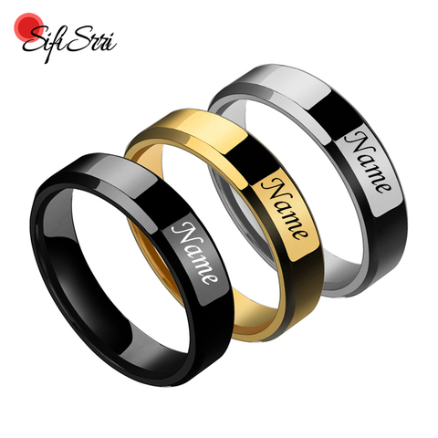 Sifisrri-Anillo de boda personalizado para hombre y mujer, sortija de acero inoxidable con nombre grabado, regalo de compromiso ► Foto 1/6