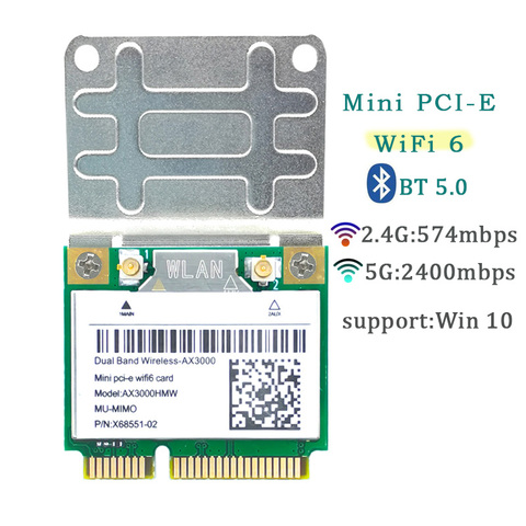 2974Mbps Wifi 6 adaptador inalámbrico Mini PCI-E tarjeta Bluetooth 5,0 Notebook tarjeta Wifi Wlan 802 11ax ac/ac 2,4G/5Ghz MU-MIMO Windows 10 ► Foto 1/5