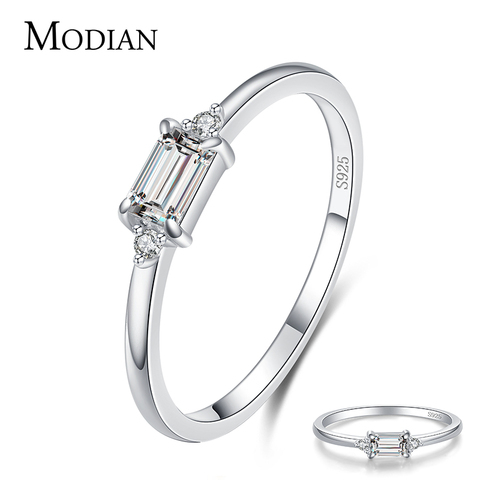 Modian minimalismo Plata de Ley 925 100% auténtica espumosos Esmeralda cortar la Zirconia anillos de dedo para las mujeres joyería del compromiso de la boda ► Foto 1/6