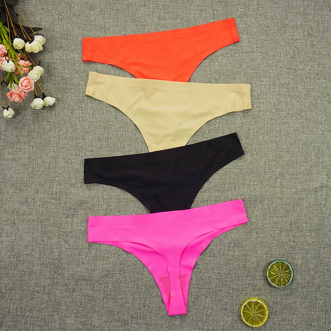 3 unids/lote sin tangas bragas ropa interior de Mujeres de seda de hielo deportes íntimo String Tanga ropa interior. S-XL seis colores ► Foto 1/6