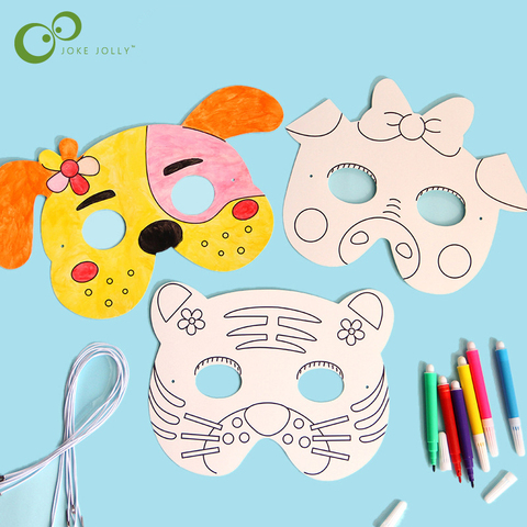 Máscara de pintura de animales de dibujos animados para niños, mascarilla DIY de Color para guardería, grafiti, manualidades artísticas de juguete, juguetes creativos de dibujo para niños, GYH, 8 Uds. ► Foto 1/6