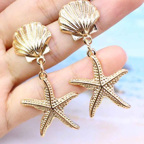 Pendientes nuevos viento y Océano bohemios para mujer, conchas, color concha de estrella de mar, aretes de aleación retro, joyería para mujer ► Foto 1/6