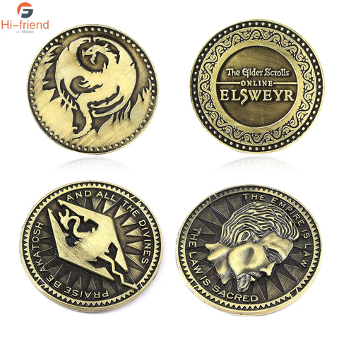 Llaveros de dinosaurio y Dragón en línea para hombres, juego nuevo de llaveros de Elsweyr con Logo de moneda, regalo de joyería de recuerdo ► Foto 1/6