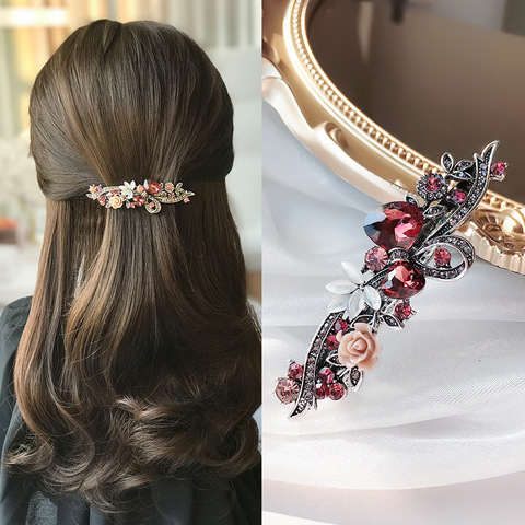 Pinzas de pelo para mujer, horquilla con flores de cristal Retro, accesorios elegantes de lujo a la moda para el cabello, joyería al por mayor ► Foto 1/6