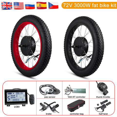 Kit de bicicleta eléctrica de 63-70 km/h con rueda trasera y Motor de 72V y 3000W, kit de conversión de bicicleta eléctrica de 20 a 26 pulgadas ► Foto 1/6