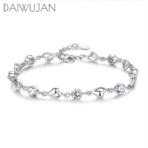 DAIWUJAN de plata 925 pulseras de la joyería de las mujeres aguamarina de plata de ley 925 pulseras de amuleto de corazón fiesta joyería de aniversario ► Foto 1/6