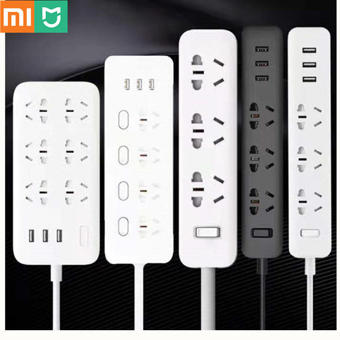 Tira de alimentación Original Xiaomi 2.1A carga rápida 3 USB extensión enchufe 6 tomas de corriente adaptador US UK EU AU MI tira de alimentación ► Foto 1/6