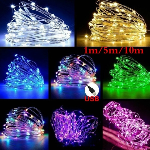 Guirnaldas de luces LED de 1M, 5M, 10M, cable de cobre USB, para boda, Festival, Navidad, luz decorativa para fiesta, Iluminación para exteriores impermeable ► Foto 1/6