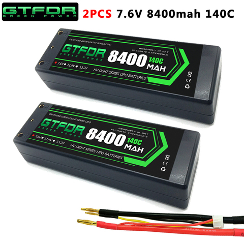 GTFDR 2 uds 2S Lipo batería 7,4 V 7,6 V HV 8400mAh 7000mAh 6200mA 5200mAh 140C/280C 100C/200C 60C/120C 4mm para 1/8 de 1/10 rc Coche ► Foto 1/6