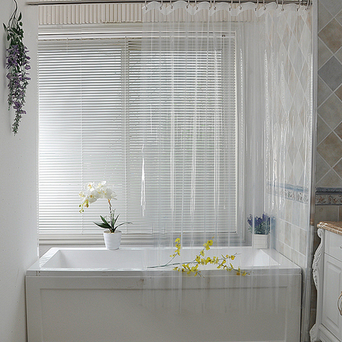 Cortina de ducha transparente para baño, visillo de plástico blanco resistente al agua de baño, cortinas de baño de PEVA y moho para el hogar ► Foto 1/6