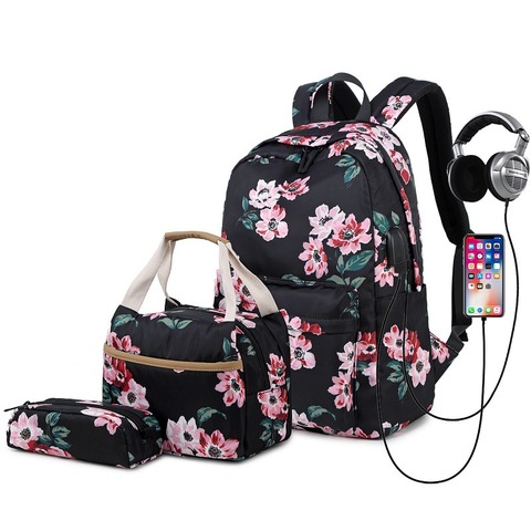 Conjunto de mochila escolar para adolescentes, mochilas escolares ligeras e impermeables de nailon, bolsos de viaje florales para niños, mochila informal ► Foto 1/6