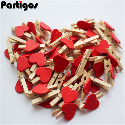 Pin de papel fotográfico de madera con forma de corazón rojo, Mini pinza para la ropa, broches para tarjetas, decoración para el hogar, boda, papelería, 50 unids/lote ► Foto 1/6