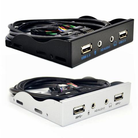 3,5 pulgadas 9pin a 2 USB 2,0 Puerto HUB Splitter disppy Bay HD Audio 3,5mm auricular Jack expansión Panel frontal Rack para ordenador PC ► Foto 1/6